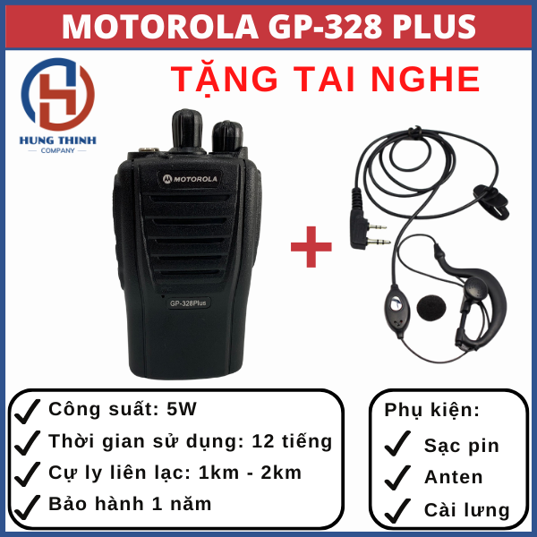 Bộ đàm motorola gp 328 plus, bảo hành 12 tháng, khoảng cách làm việc từ 1-3km, bộ đàm dân dụng, dùng cho nhà hàng, khách sạn, tặng ngay tai nghe lọc âm chất lượng cao