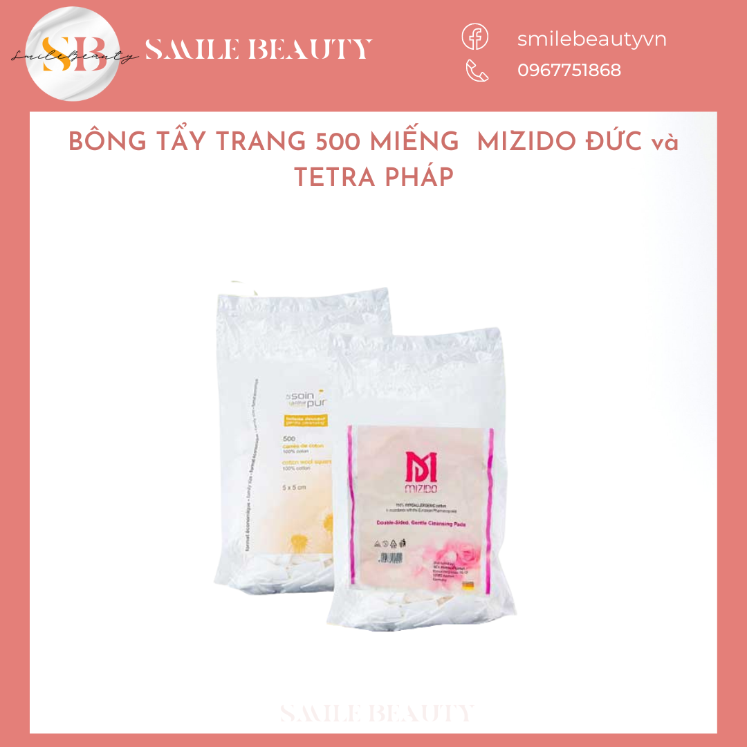 Bông tẩy trang 500 miếng Mizido Đức và Tetra Pháp