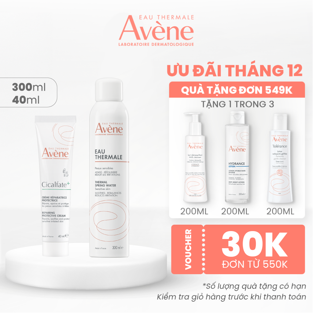 Bộ đôi dưỡng ẩm phục hồi da tổn thương AVÈNE CICALFATE+ 40ml và xịt khoáng AVÈNE THERMAL SPRING WATER 300ML