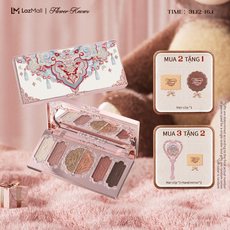  Flower Knows Butterfly Cloud Collar Collection  Bảng phấn mắt 6 ô khắc nổi 6.5g Thực tế đa năng pink 