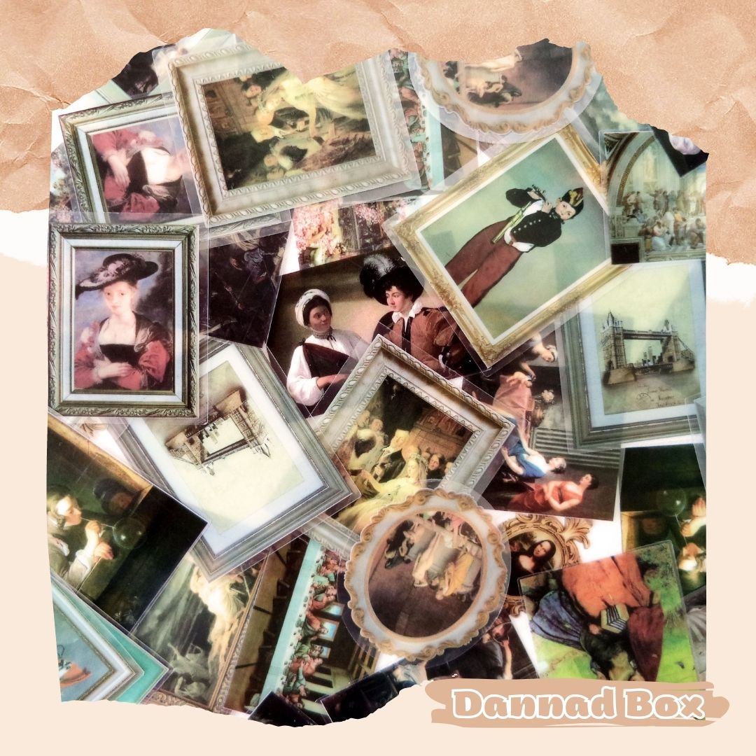 Set 40 Miếng Dán Sticker Tranh Nghệ Thuật Phong Cách Vintage