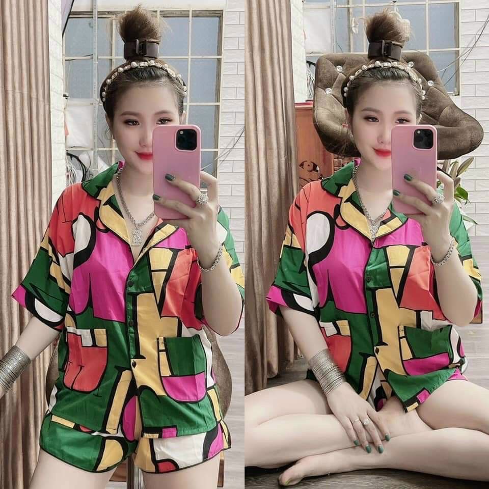 Bộ đồ Pijama bộ lụa mặc nhà quần ngắn hàng thiết kế mặc nhà siêu cưng