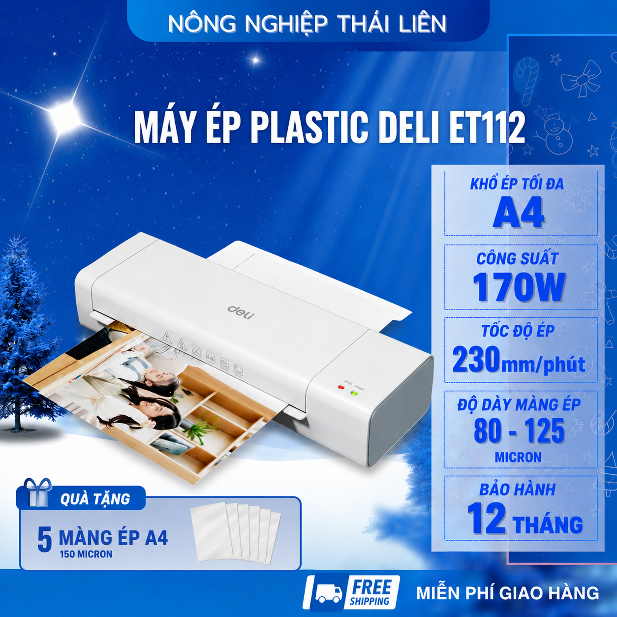 Máy Ép Plastic Khổ A4 Deli - Máy Ép ET112 Phù Hợp Ép Màng Ảnh, Poster, Văn Phòng Trường Học