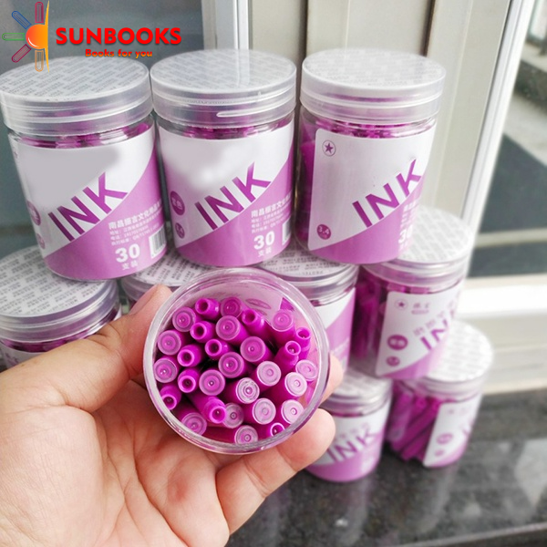 Hộp 30c Mực ống tím, xanh, đen bút máy xoá được, ống mực xoá được màu tím,ống mực bút máy tẩy được