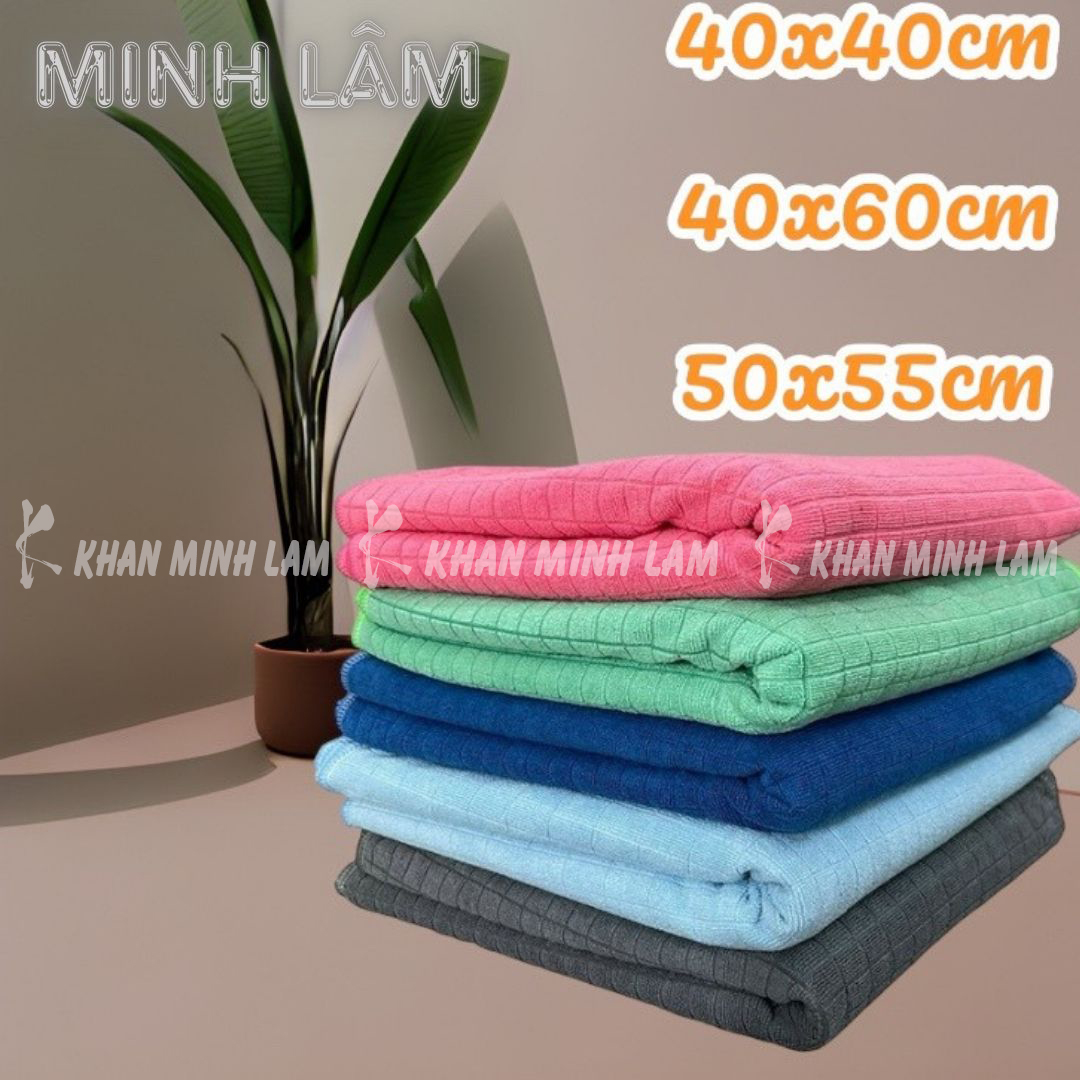 Khăn lau xe cm và 100% Microfiber chuyên dụng lau kính và nội thất, thấm hút tốt không bụi vải.