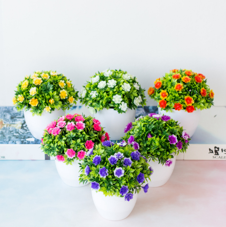 Cây hoa nhân tạo để bàn trang trí (kèm chậu cắm sẵn như mẫu)-Chậu hoa để bàn-Hoa giả trang trí nhà hàng cafe