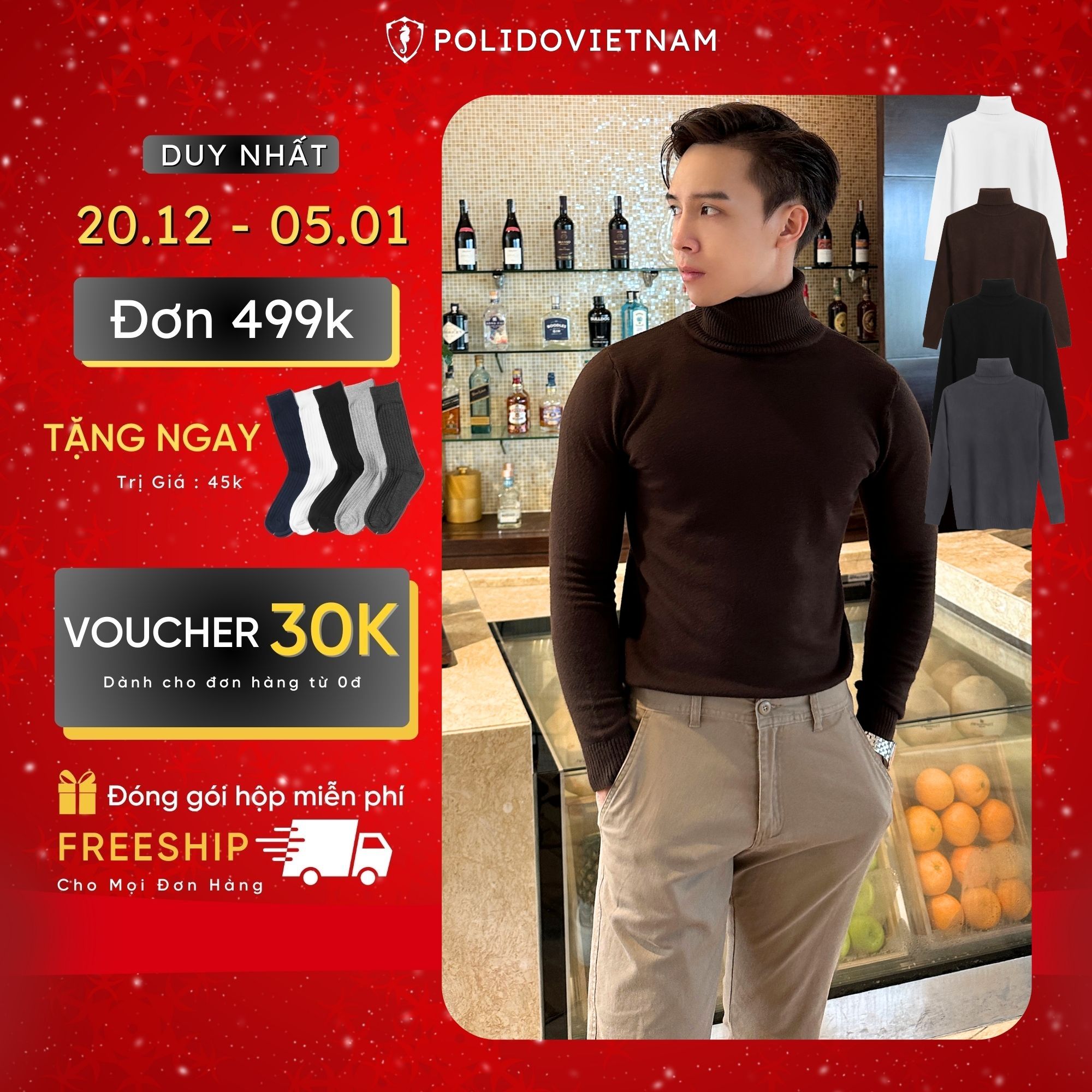 Áo Len Nam Cổ Lọ Polido Tay Dài Thời Trang Nam Chất Liệu Len Mềm Mịn Ấm Áp Phong Cách Hàn Quốc Sweater Công Sở