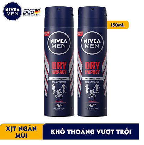 Combo 2 Xịt Ngăn Mùi NIVEA MEN Dry Impact Khô Thoáng 150ml x2