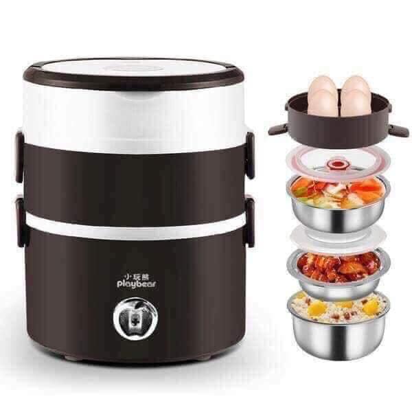 Cặp lồng điện 3 tầng inox,Cạp lồng cơm giữ nhiệt có cắm điện hâm nóng đồ ăn ruột inox cao cấp