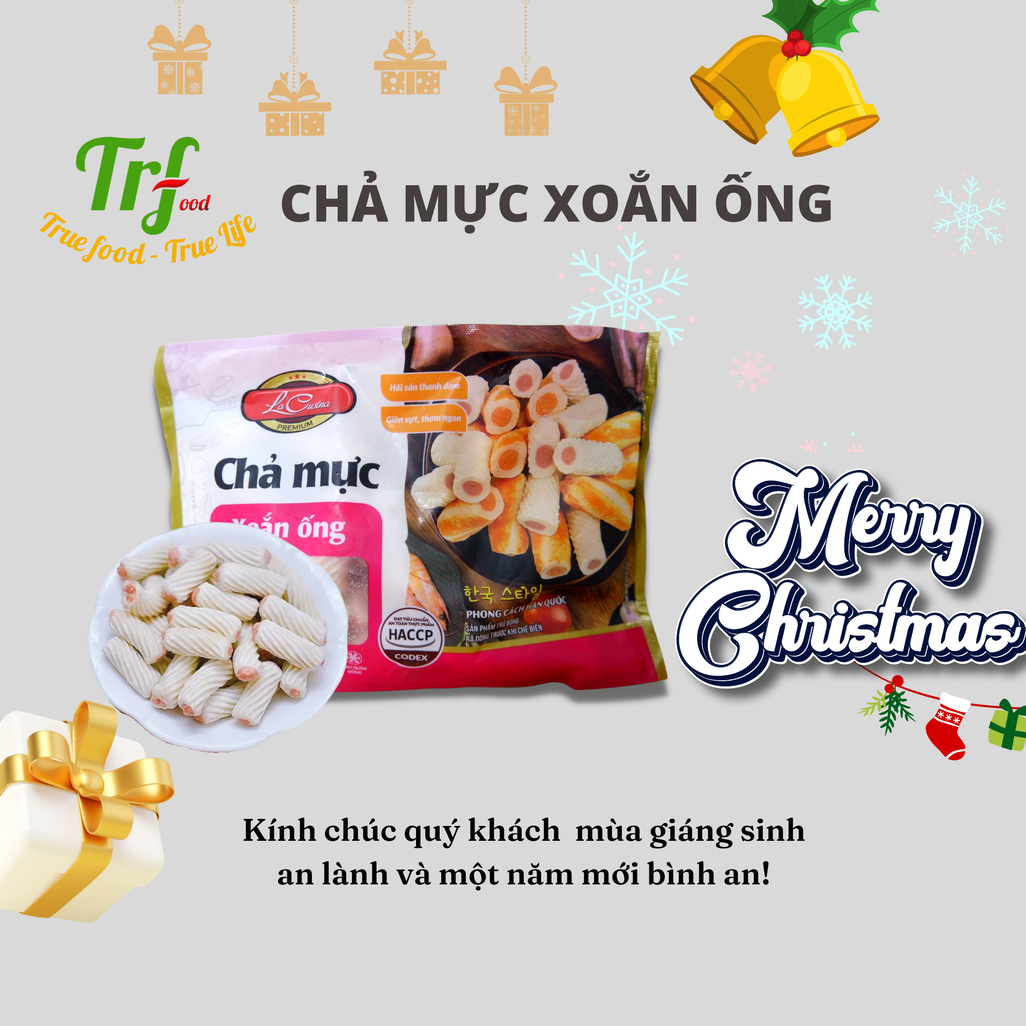 Chả mực xoắn ống Lacusina gói 500g mực xoắn Việt, viên chiên rán viên thả lẩu ngon