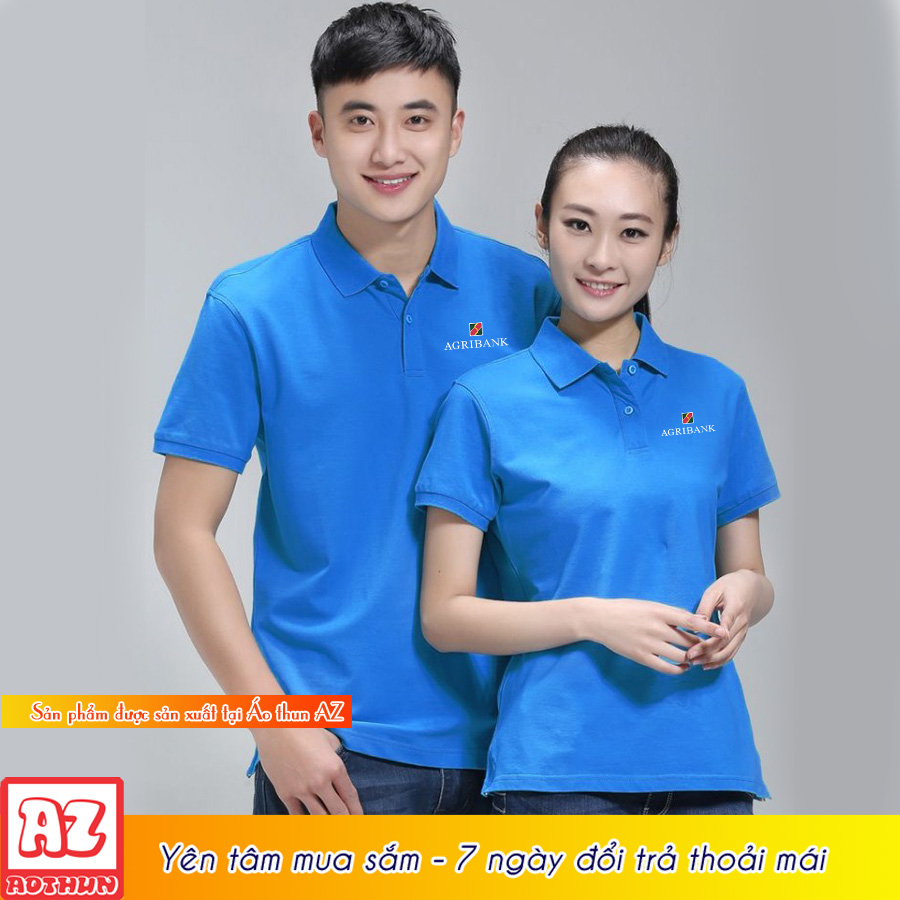 Áo thun đồng phục công sở ngân hàng Agribank logo thêu - Màu xanh dương Yamaha AT37