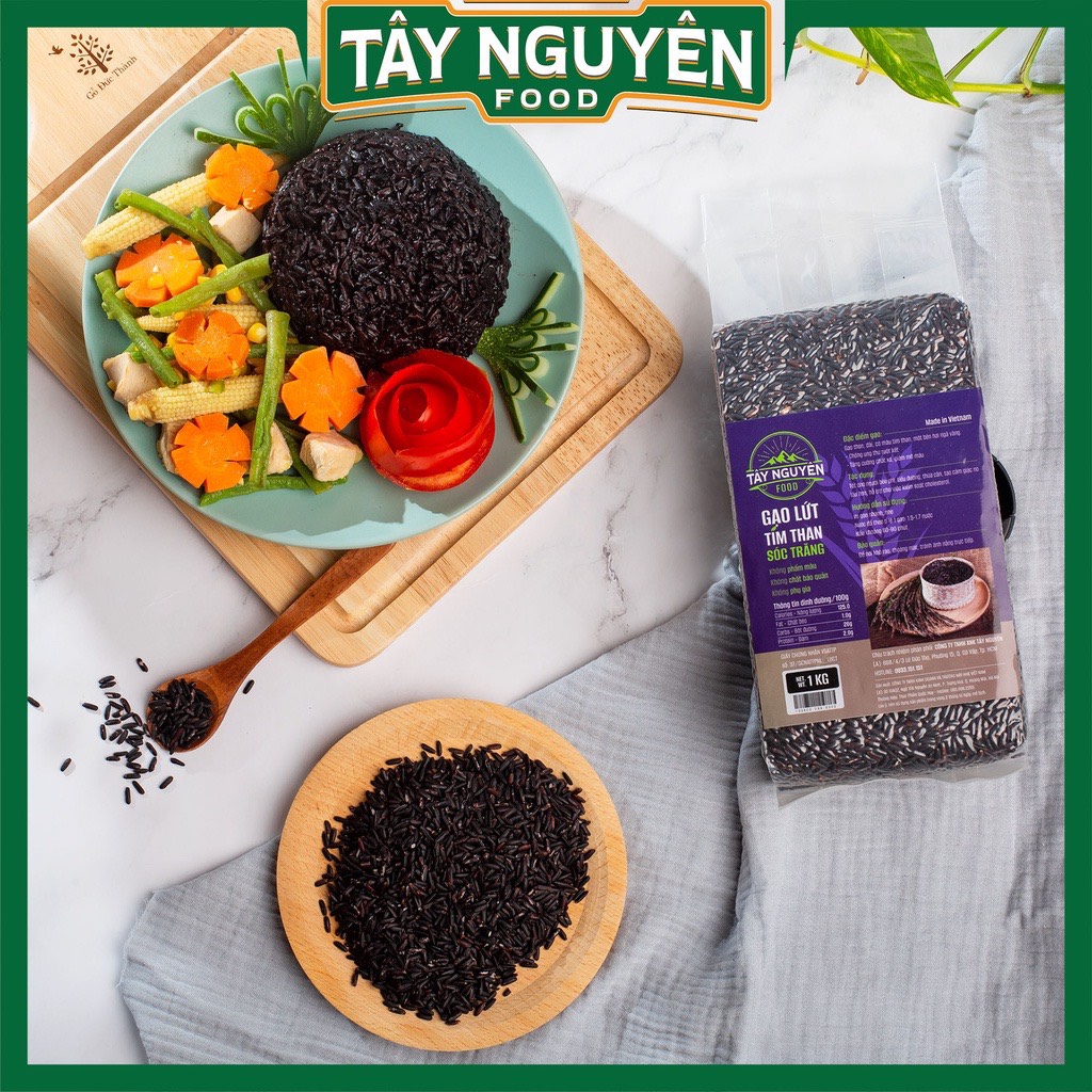 Gạo lứt tím than túi hút chân không 1KG eat clean - Tây Nguyên Food