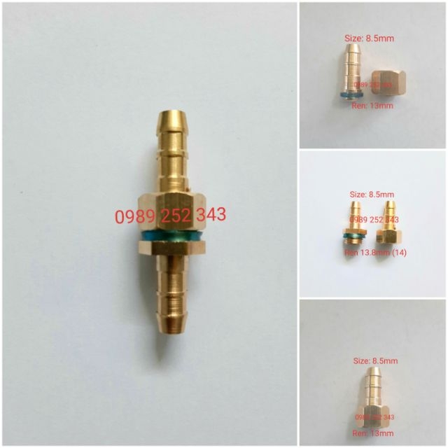 Đầu nối bấm ống đuôi chuột 6.5, 7.5, 8.5mm ren Trong, Ngoài 13.8mm ( 14mm ).