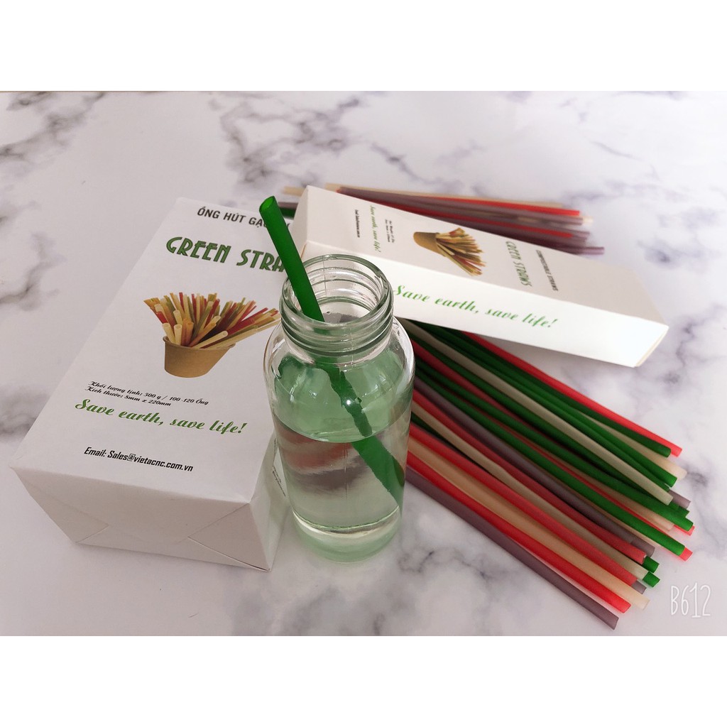 Ống hút gạo tự hủy green straws 500gr từ 100 120 ống được làm hoàn toàn 100 từ bột gạo