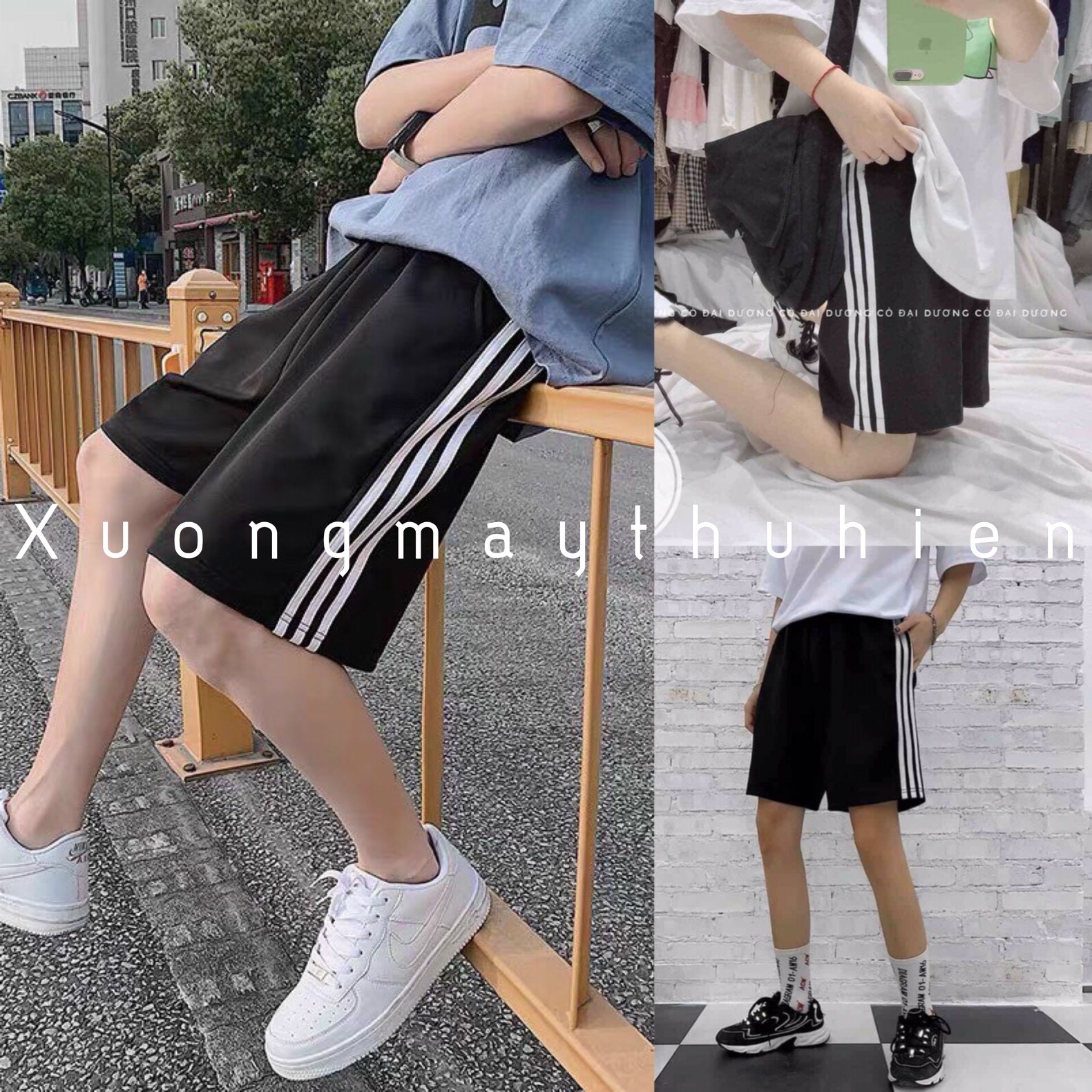 Quần short 3 sọc lửng kiểu dáng basic phong cách hàn quốc/ Quần đùi lưng thun nam nữ phối sọc trẻ trung năng động - xuongmaythuhien