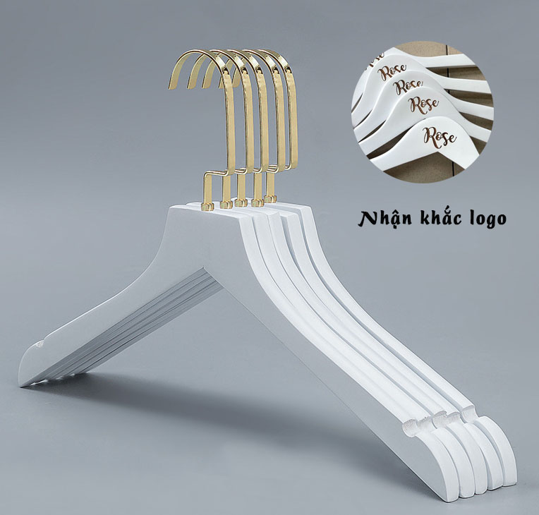 Móc gỗ trắng treo quần áo đầu gỗ vuông 44cm
