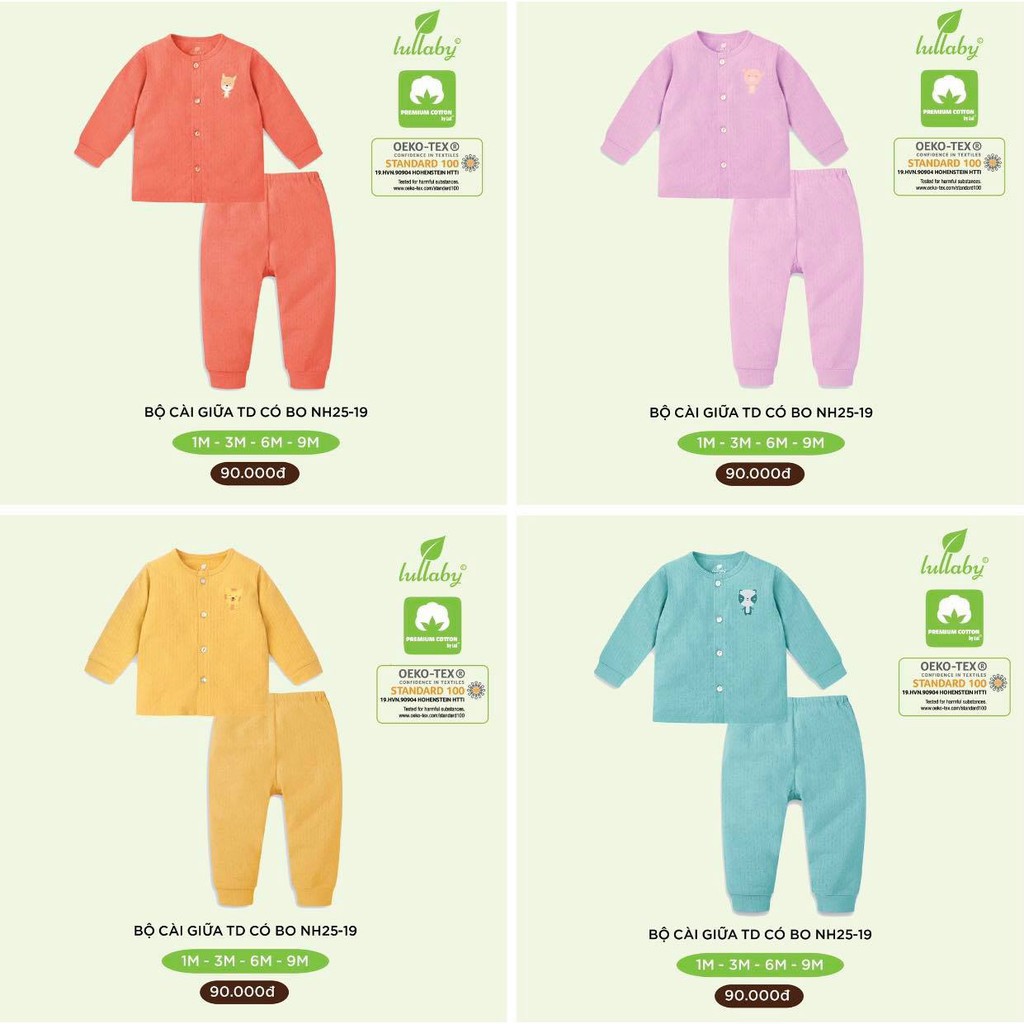 Bộ cài giữa tay dài sơ sinh Lullaby NH25-19