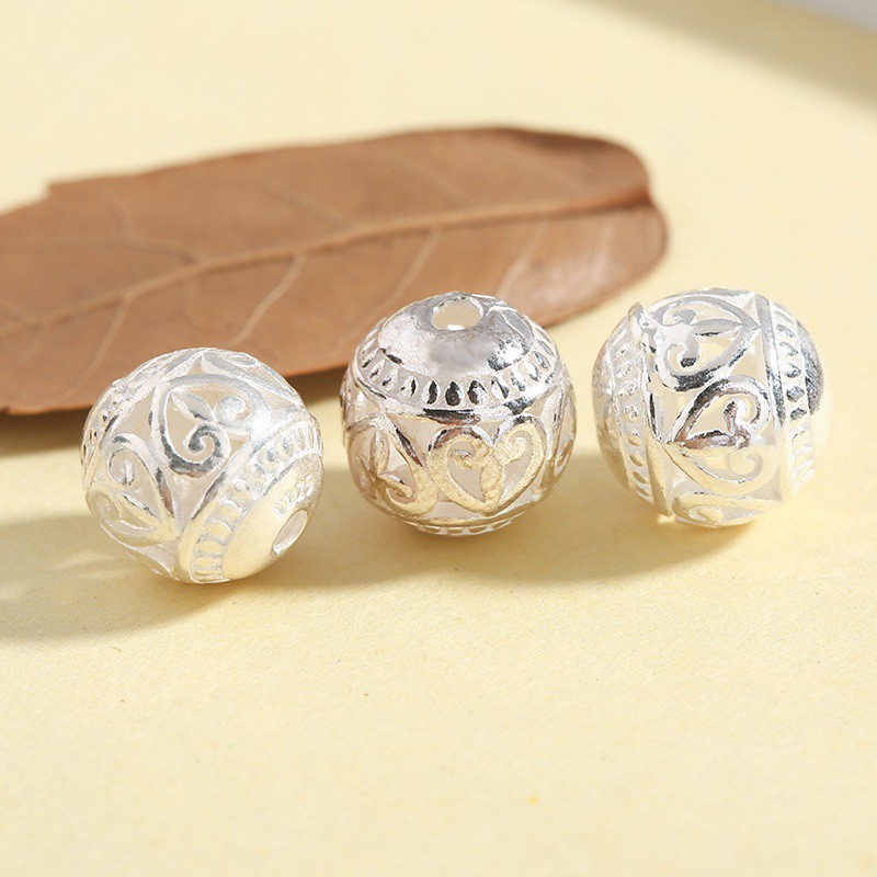 Charm bạc bi tròn khắc trái tim - charm bạc 925 - mã cb102