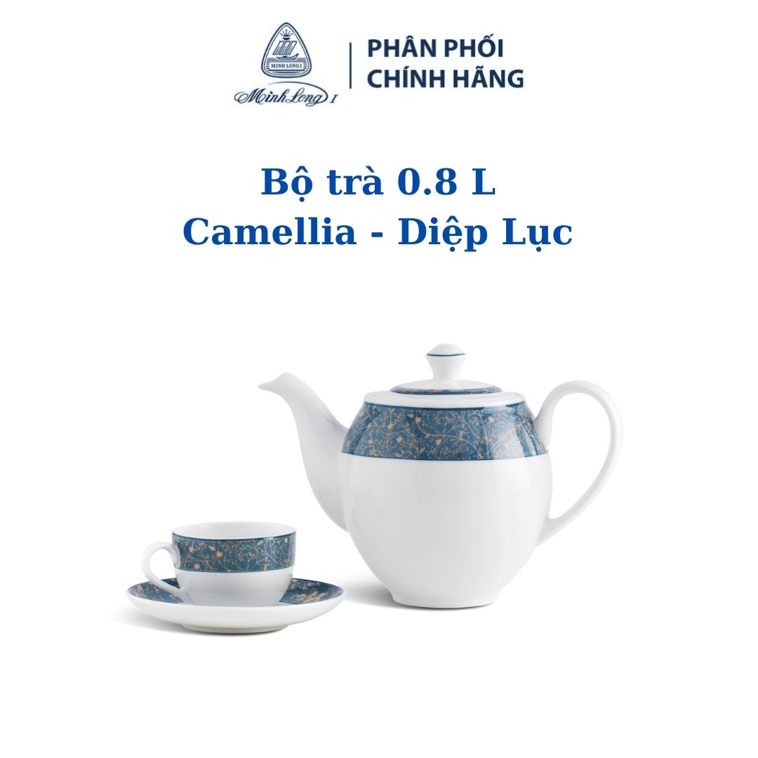 Bộ trà 0.8 l camellia diệp lục - gốm sứ cao cấp minh long i