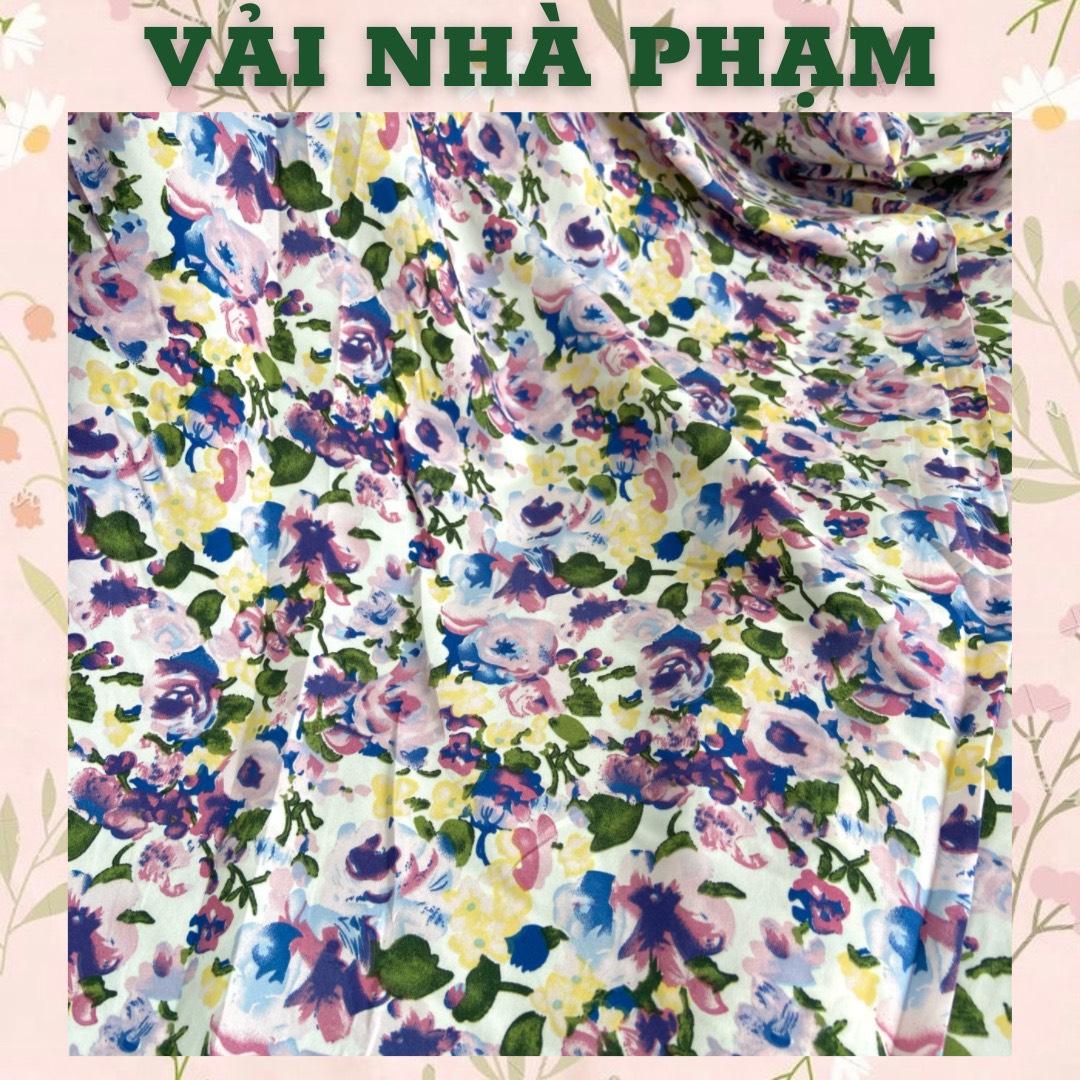 Lụa 75d hoạ tiết hoa tím-khổ 1.5m-vải nhà phạm
