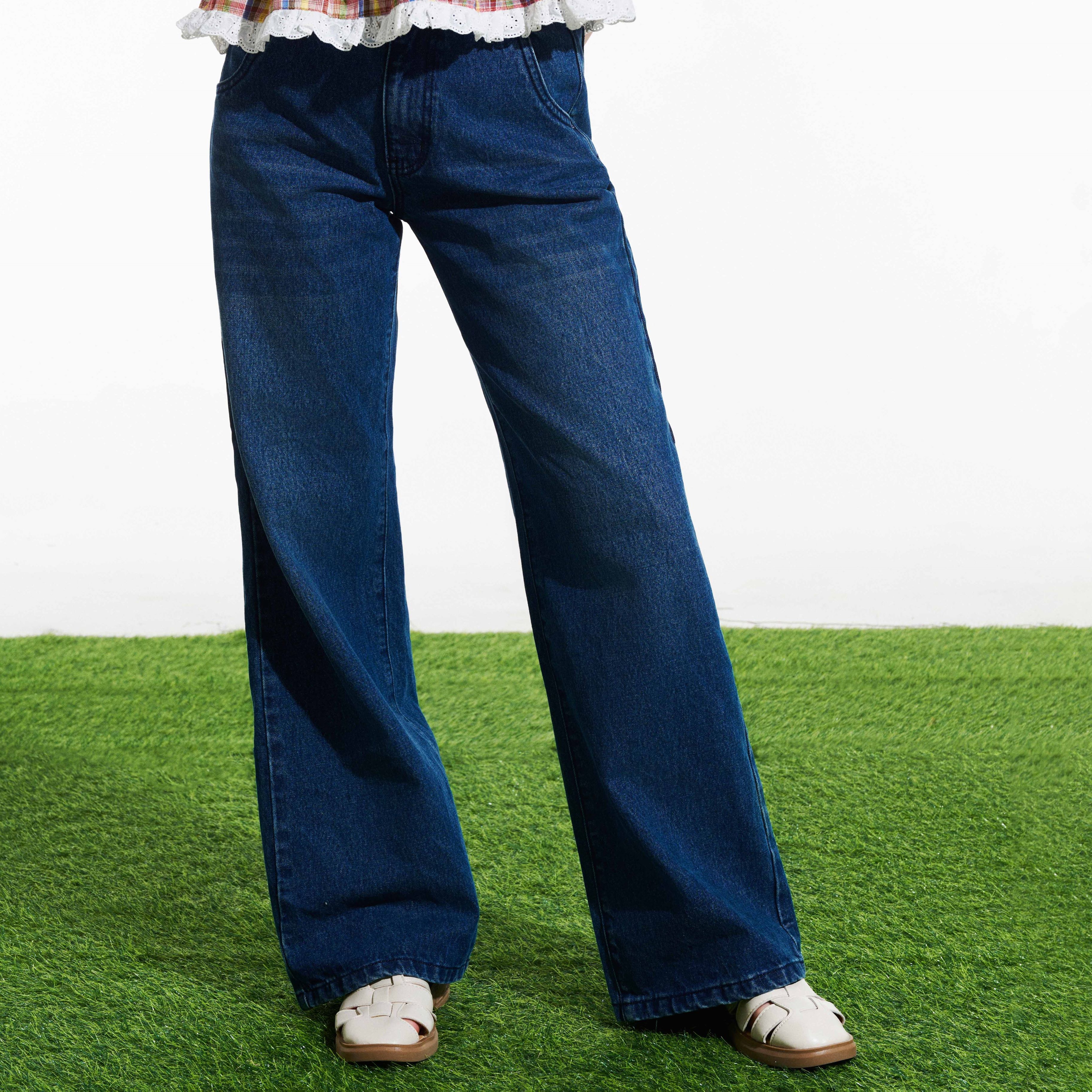 DOTTIE - Quần Jeans ống rộng - Xanh đậm - Q0356