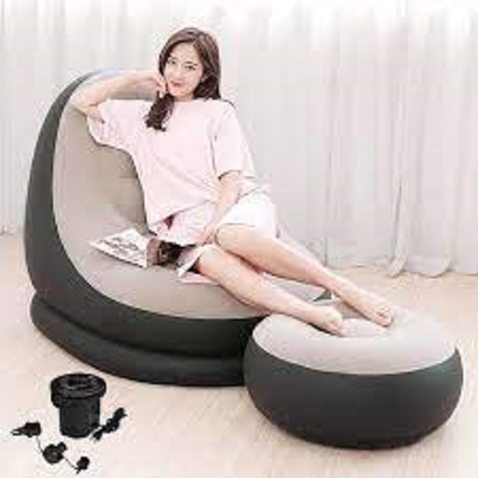 { TẶNG KÈM MÁY BƠM } Ghế Nệm Hơi Tựa Lưng Intime 2 Chi Tiết Chống Mỏi Cổ Và Mỏi Lưng Cao Cấp - Ghế Hơi Tựa Lưng Intex Vỏ Nhung, Thiết Kế Sang Trọng, Thích Hợp Cho Thư Giãn Nghỉ Ngơi