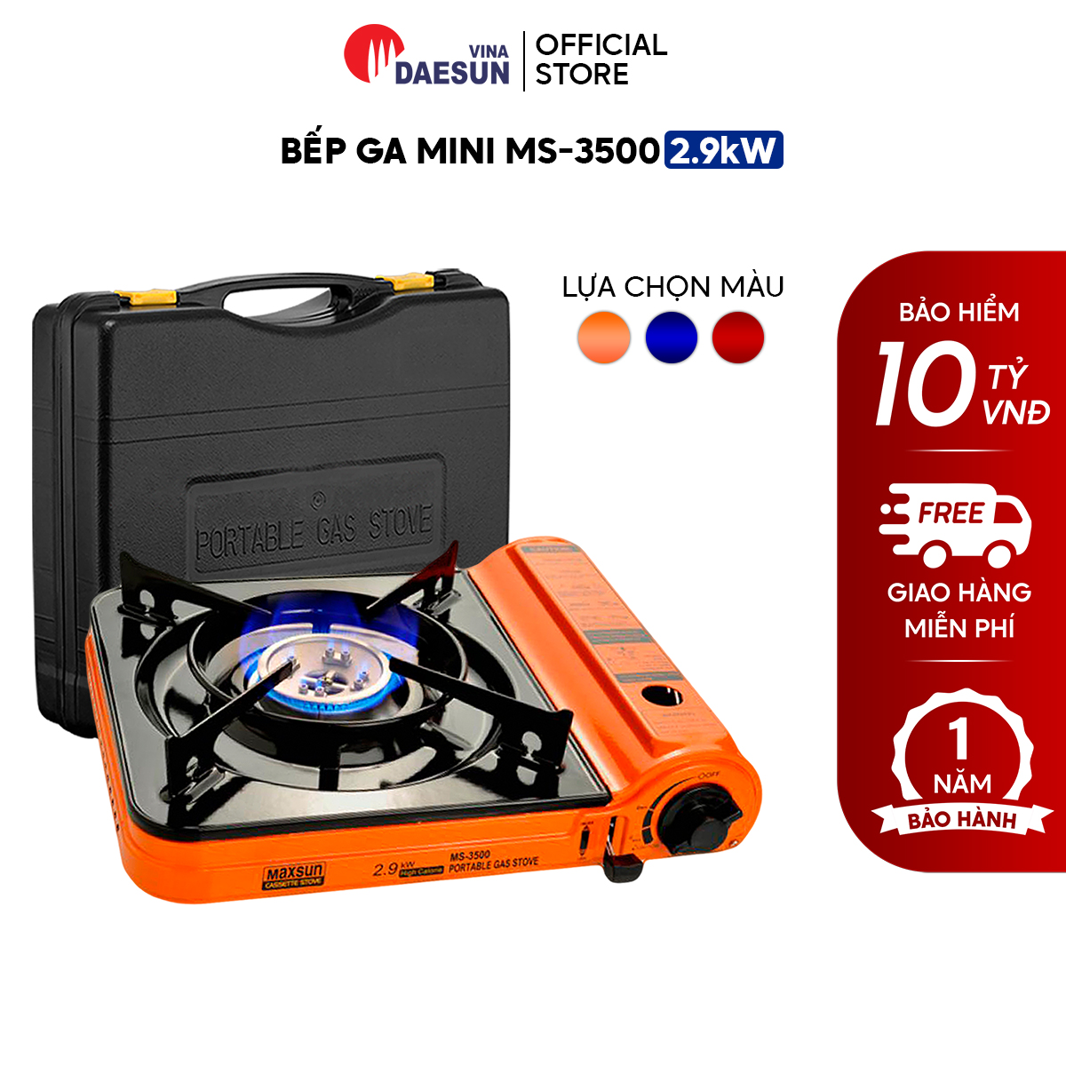 Bếp ga mini maxsun ms-3500 - công suất 2900w | kiềng bếp phủ sứ cao cấp | vòng chắn gió | bảo hiểm chống nổ | bảo hành chính hãng 12 tháng