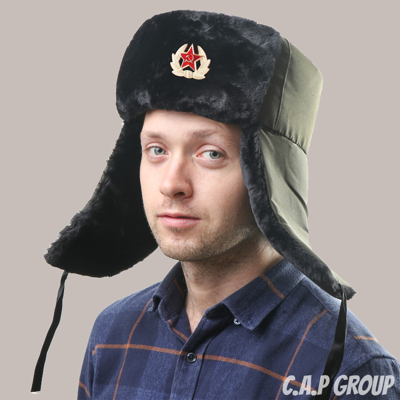 Mũ lông Hồng Quân Liên Xô Quân Đội lính Nga mùa Đông nón Ushanka giữ ấm có Huy Hiệu SoViet
