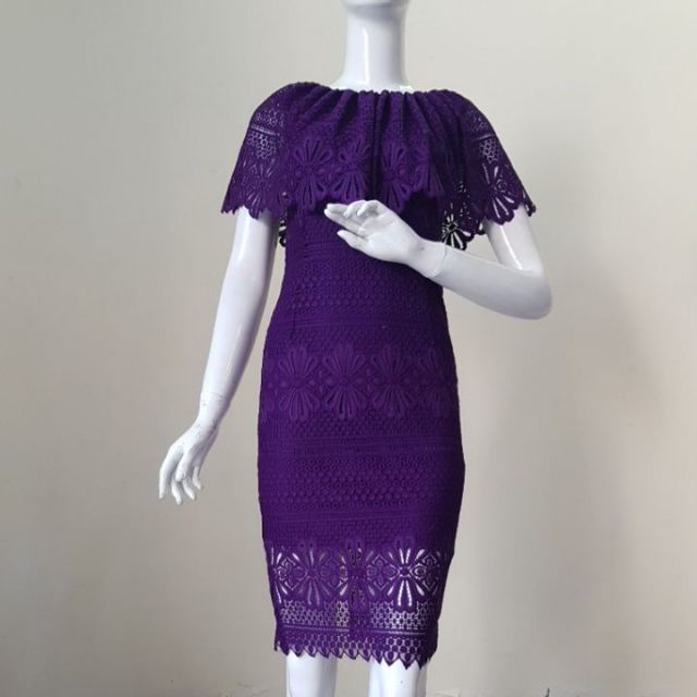 Zerasy - đầm body phối bèo cổ màu tím