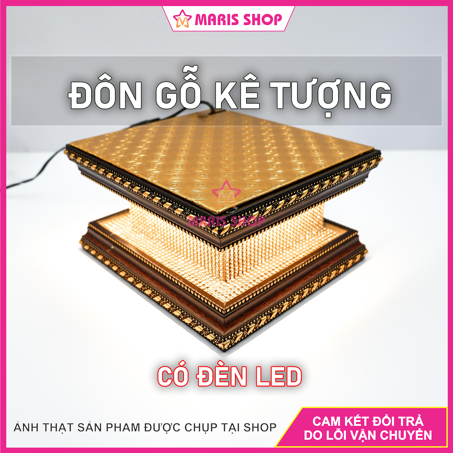 Đôn gỗ kê tượng có đèn LED nhiều kích thước chân đế tượng gỗ đế tượng Phật