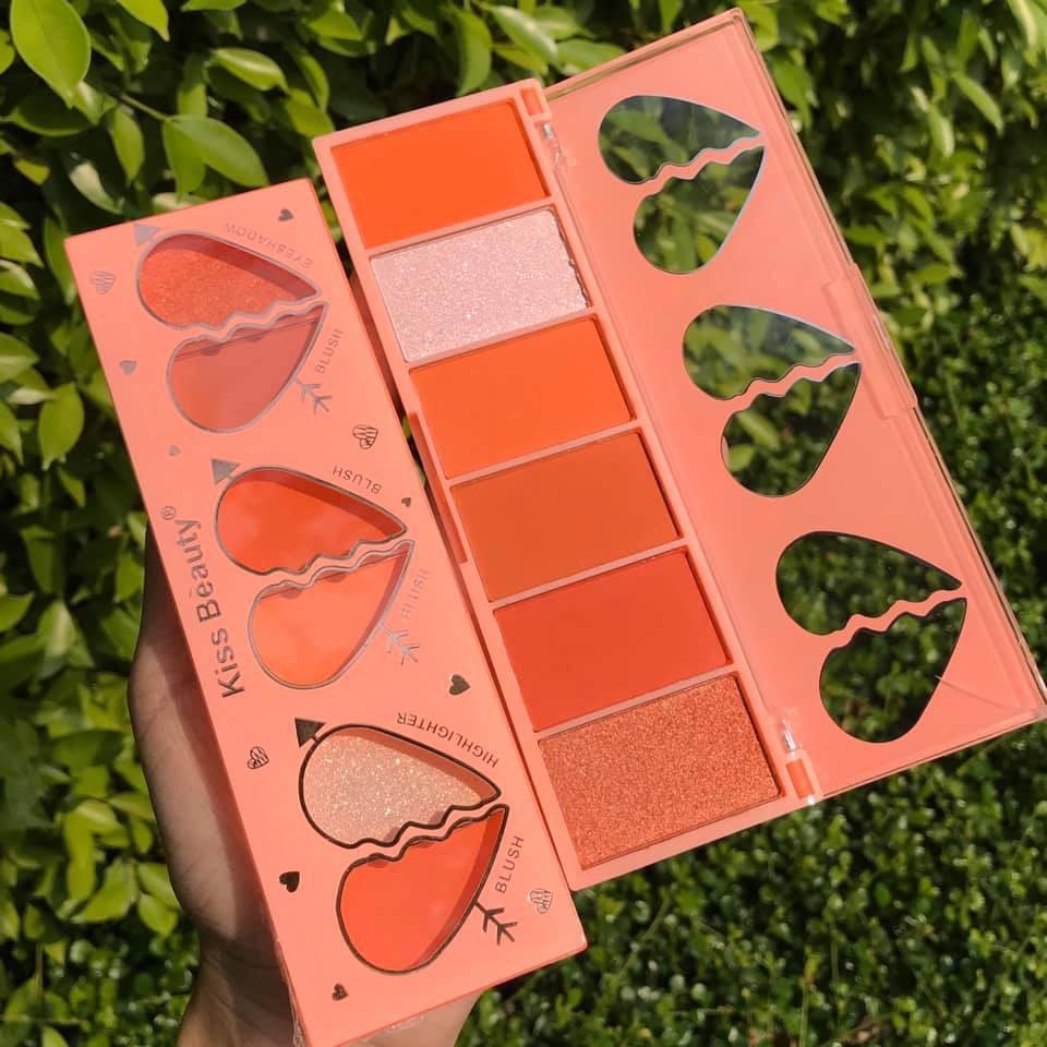 [HCM]Má Hồng kIss Beauty 6 ô Trái Tim kèm bắt Sáng Highlighter.