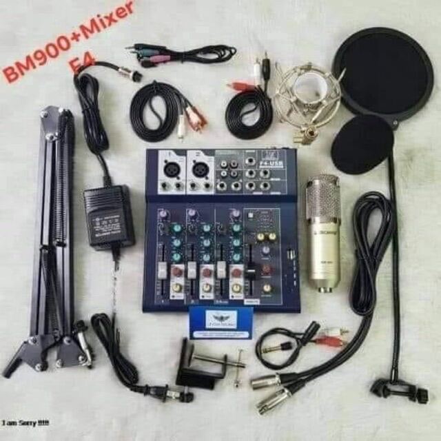 COMBO THU ÂM MIXER F4 USB BLUETOOTH+MIC BM900 kèm phụ kiện tặng tai nhét BH 6 tháng đổi mới