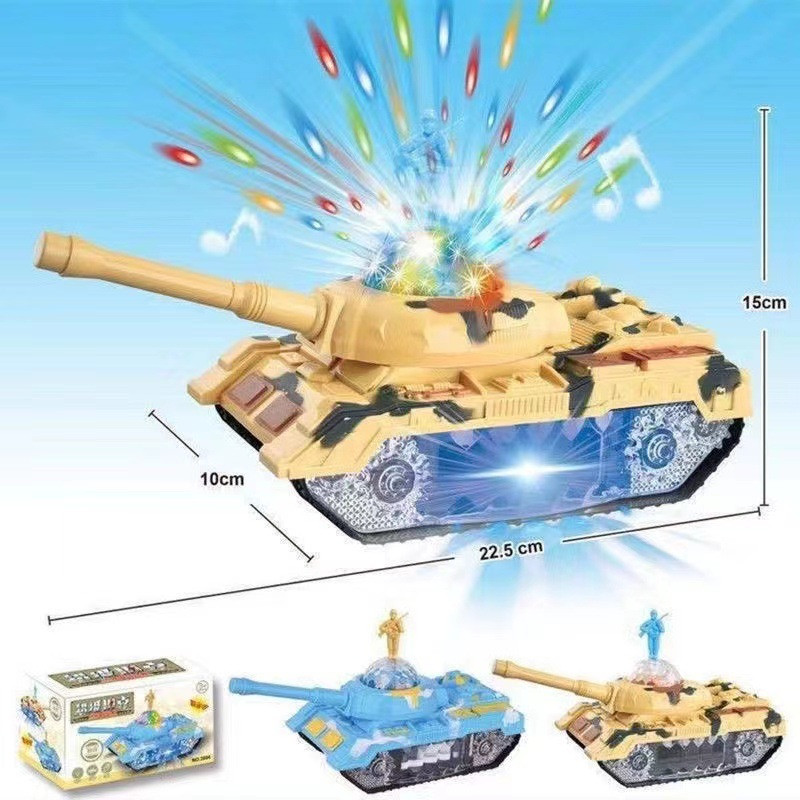 Xe Tăng Đồ Chơi Dùng Pin Tự Động Phát Sáng Và Phát Nhạc - Tự Quay Đầu Khi Gặp Vật Cản - Quà Tặng Tuyệt Vời Cho Các Bé