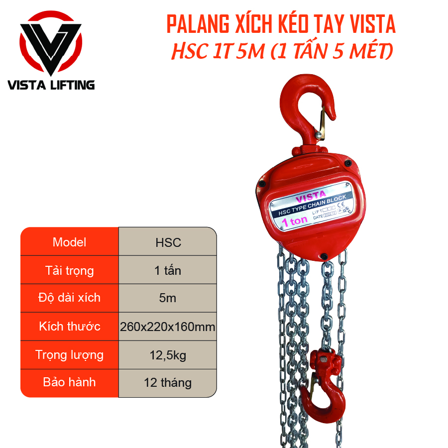 Palang xích kéo tay vista hsc 1t 5m
