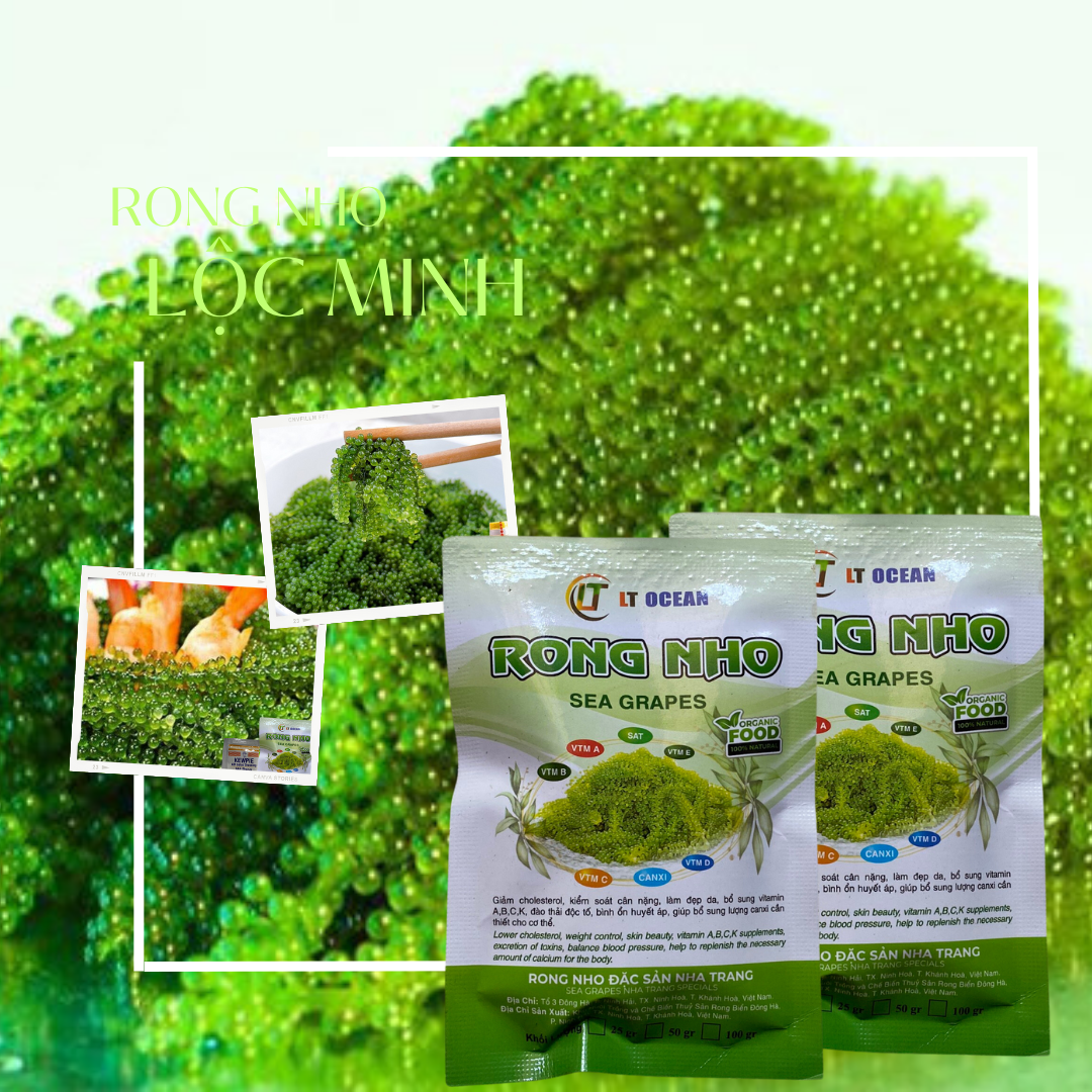 [MUA NHIỀU ĐƯỢC NHIỀU] Rong nho tách nước LỘC MINH, gói 25gr nở ra rong tươi 75g ăn ngon, không tanh, giòn, ăn kiêng, ăn vặt siêu ngon, mua 6 tặng 1, mua 11 tặng 2, mua 23 tặng 5 sản phẩm cùng loại.