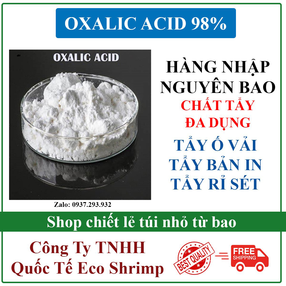 Bột Tẩy Acid Oxalic 996 Tẩy Rửa Công Nghiệp Tẩy Rỉ Sét Ố Vàng Đánh Bóng Hoa Cương