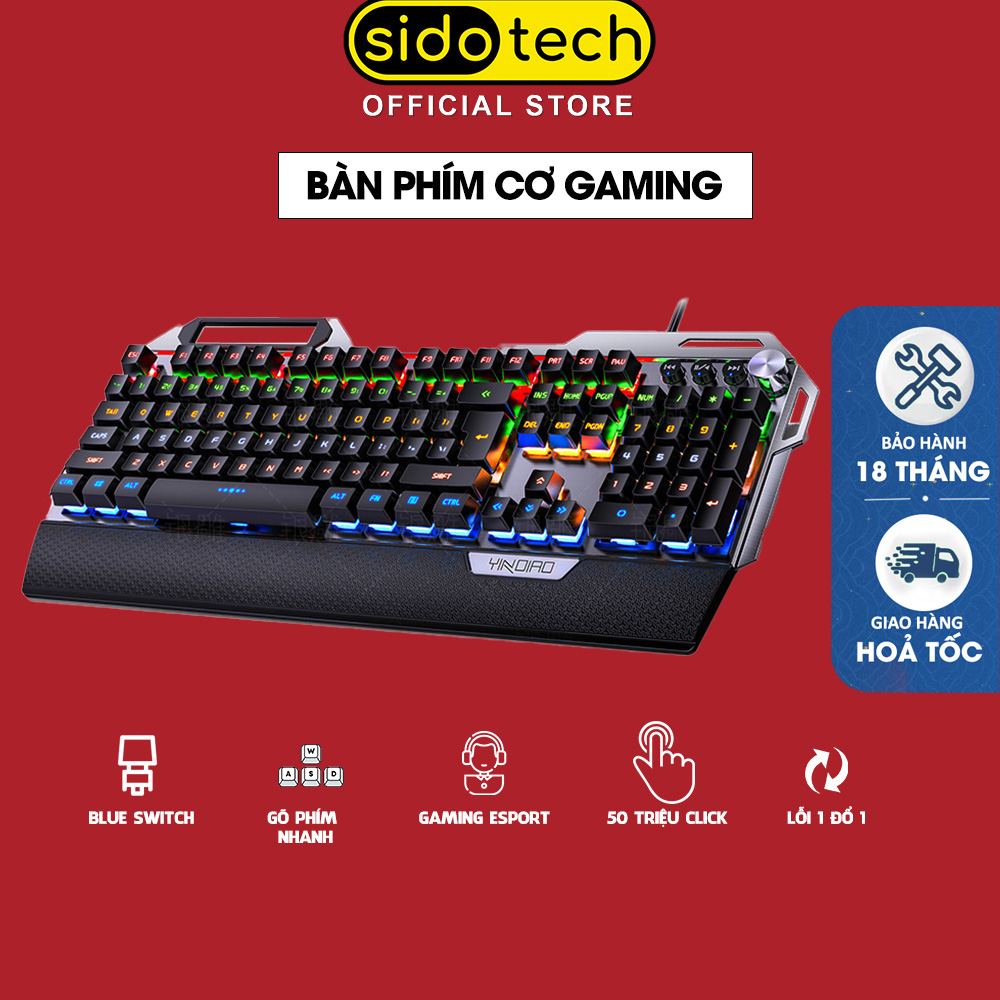 Bàn phím cơ gaming RGB SIDOTECH K100 dòng bàn phím máy tính chơi game chính hãng trục cơ học 104 phím có kê tay chống mỏi, không phải giả cơ có núm xoay đa phương tiện công thái học điều chỉnh tốc độ gõ - Hàng Chính Hãng