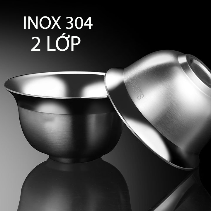 Chén bát inox 304 loại 2 lớp chống nóng D12-D14cm tùy chọn