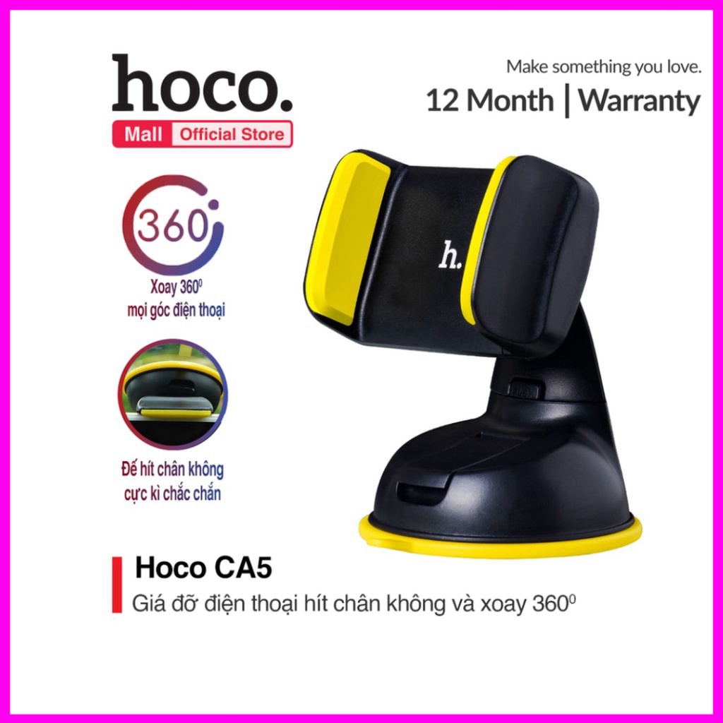 Giá đỡ điện thoại trên ô tô hoco ca5. kẹp điện thoại trên xe hơi xoay 360 độ đế hít chân không cực kì chắc chắn