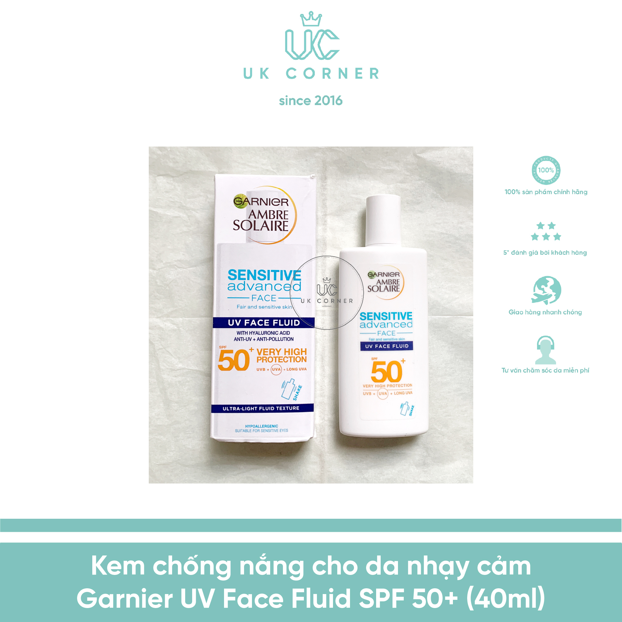 Sữa chống nắng Garnier hàng hot châu Âu Garnier Ambre Solaire Ultra-Light Sensitive Sun Protection Fluid SPF50+ 40ml