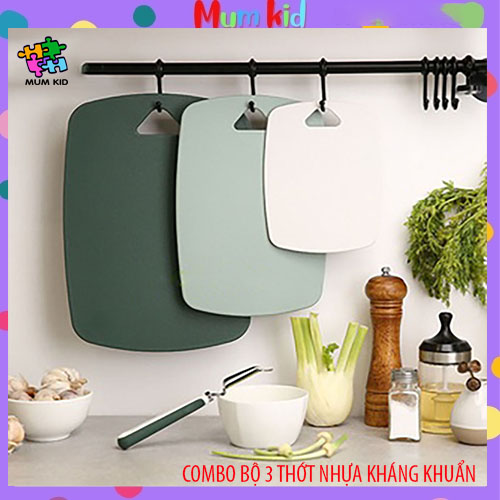Combo 3 thớt nhựa kháng khuẩn màu lúa mạch kunbe, thớt nhựa chống xước, chống trơn trượt, dễ dàng vệ sinh