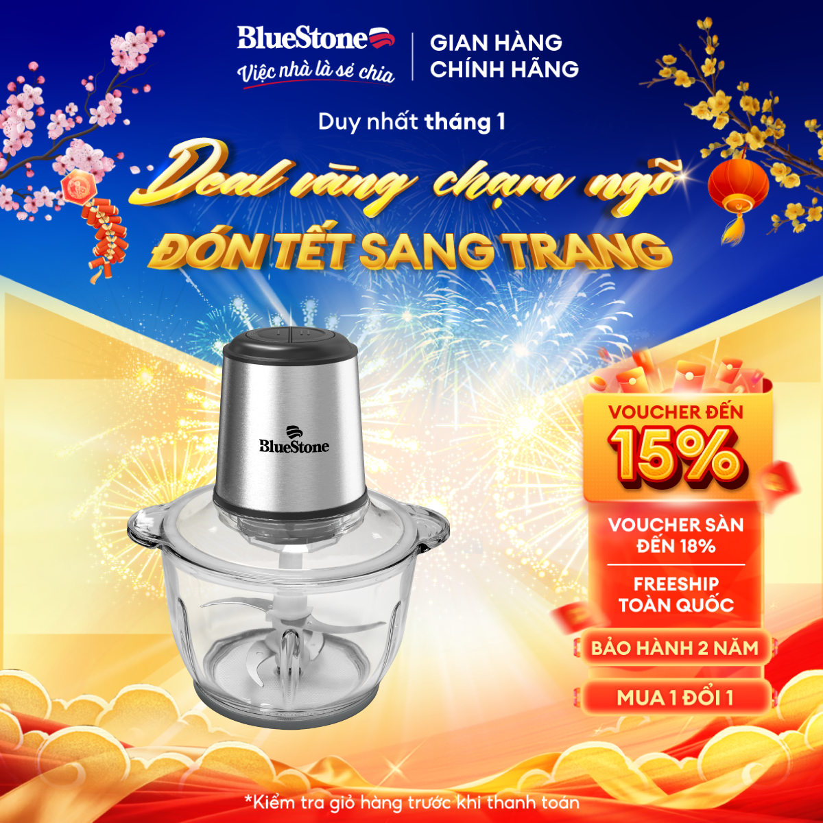 Máy Xay Thịt BlueStone CHB-5145 (2 lít) - 350W - 2 tốc độ xay - Chất liệu cối thủy tinh cao cấp - Lưỡi dao kép bằng thép không gỉ - Bảo hành 2 năm - Hàng chính hãng