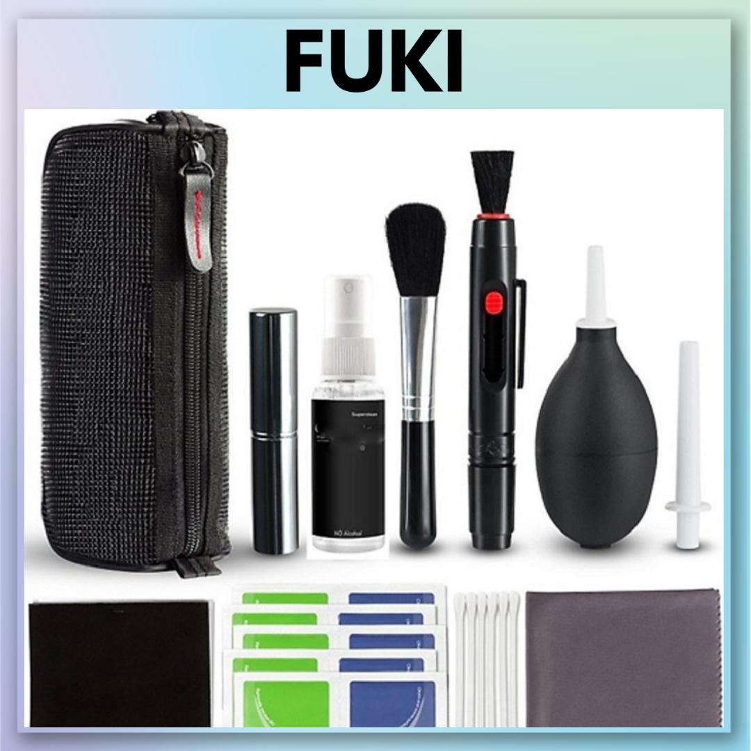 Bộ vệ sinh lens ống kính máy ảnh, dụng cụ vệ sinh máy quay dslr cao cấp 9 món có túi lưới đựng | fuki bvsma