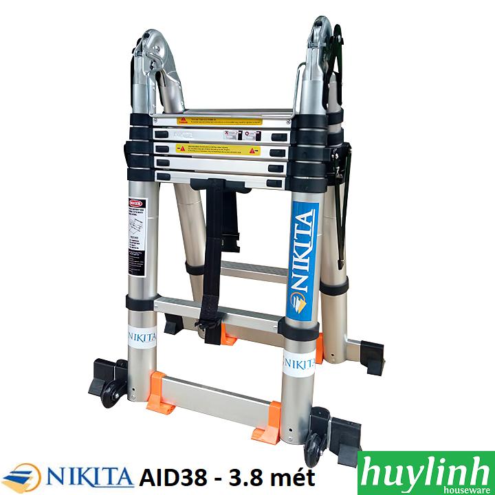Thang nhôm rút đôi chữ a nikita aid38 - 3.8 mét - có bánh xe