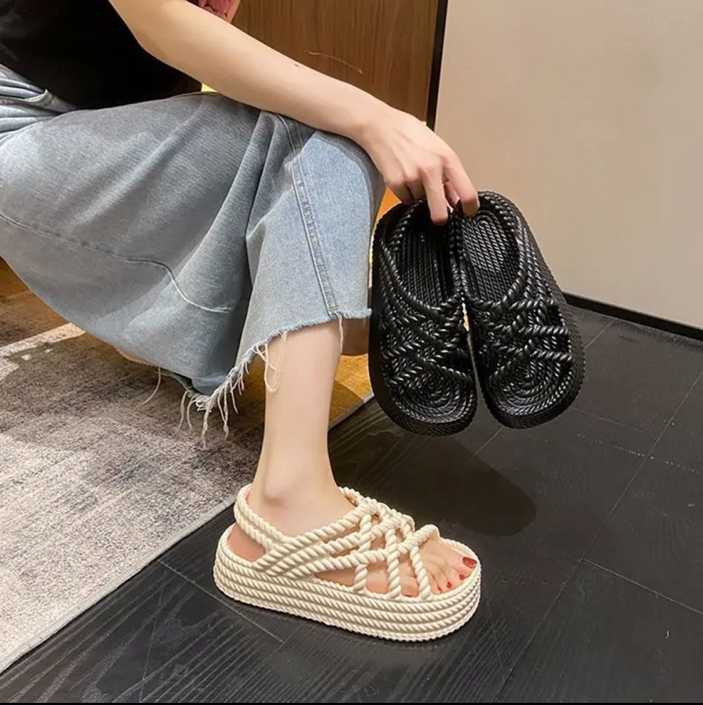 Sandal nữ quai sợi dây thừng đế cao 5cm chất liệu nhựa EVA cao cấp