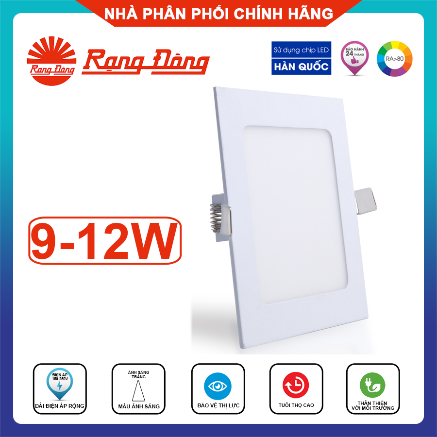 Rạng đông, bh 2 năm, đèn led panel âm trần vuông pn04 9w, 12w, hàng bền đẹp, chất lượng cao