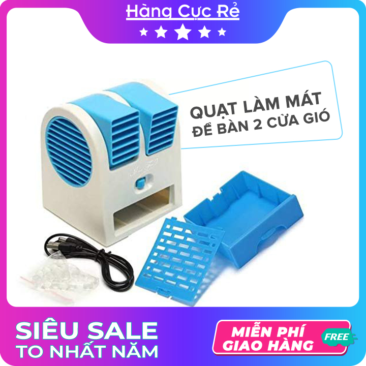 Quạt làm mát để bàn 2 cửa gió (có khay đá) Freeship Quạt điều hòa mini - Shop Hàng Cực Rẻ