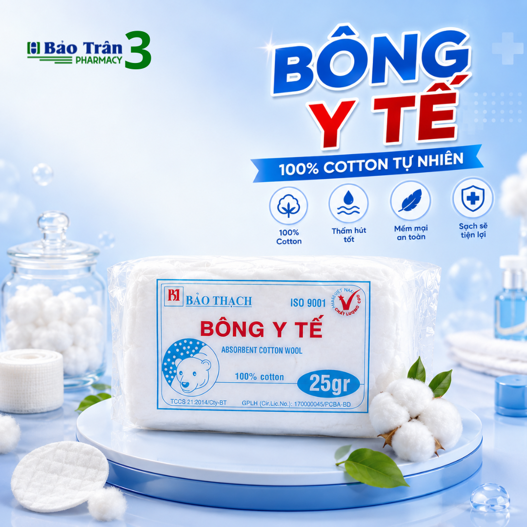 Bông Y Tế Bạch Tuyết / Bảo Thạch 25g Mềm Mại Thấm Hút Vệ Sinh Vết Thương Sát Khuẩn (Gói 25g)