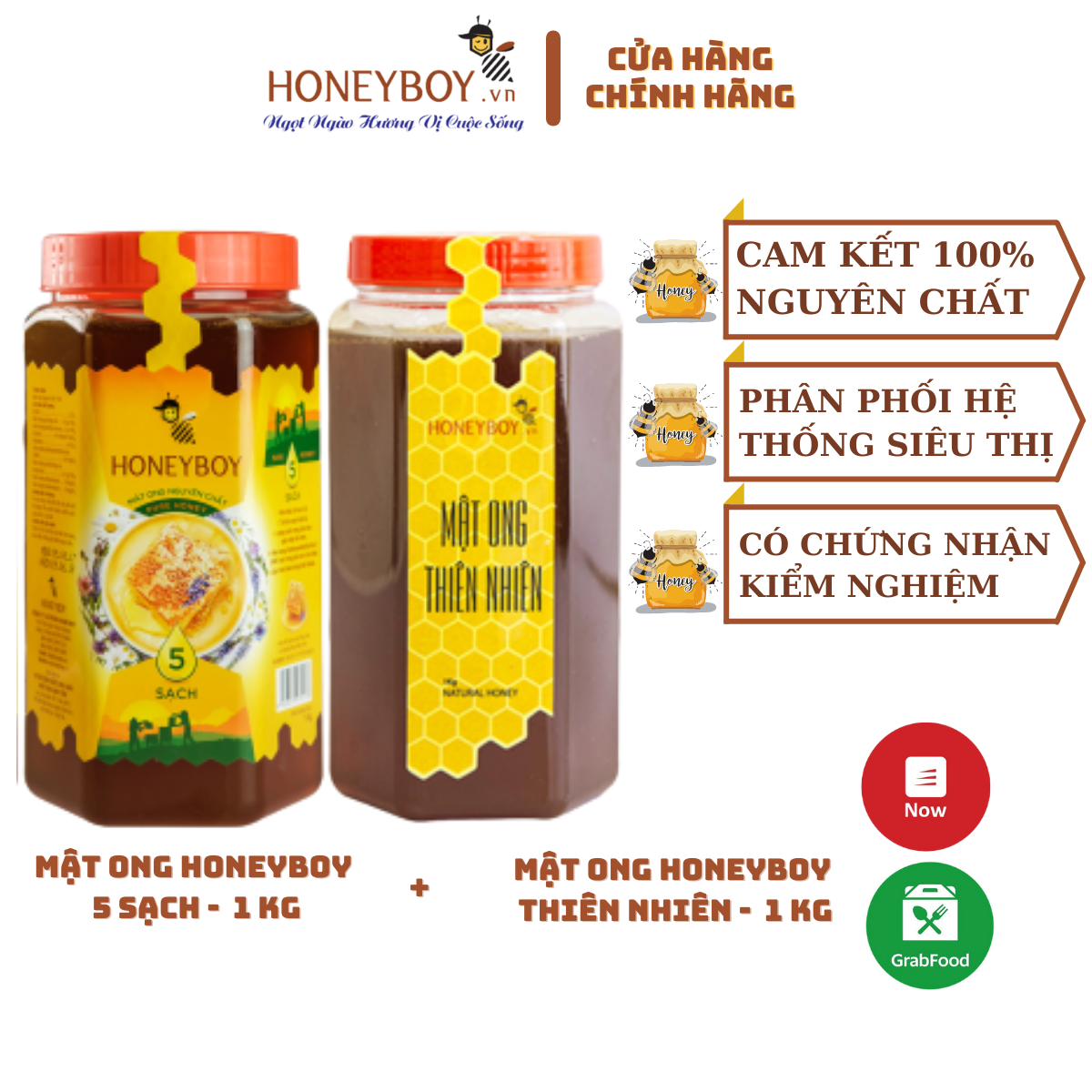 Mật Ong Thiên Nhiên 5 Sạch Honeyboy 1kg và Mật Ong Thiên Nhiên 1KG