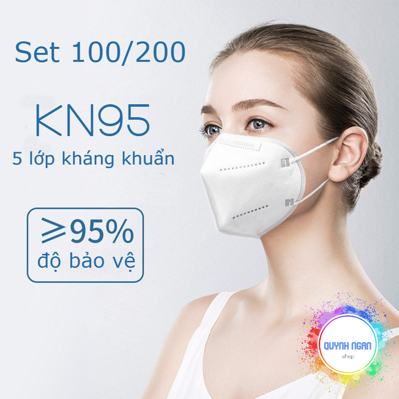 Set 100/200 khẩu trang KN95 cấu tạo 5 lớp chất liệu an toàn chống vi khuẩn, giọt bắn, bụi mịn PM2.5